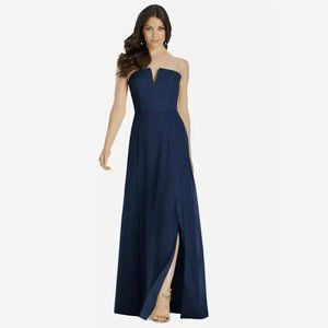 Strapless Notch Chiffon Maxi Bridesmaids Formal Prom Dress in Navy